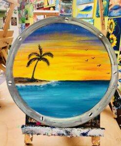 wood workshop porthole view