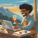 Firefly GIVE ME 3 VECDTORS OF A GUY ON HIS LAPTOP AND HAVING A GLASS OF WINE IN HIS AHDNS THE SECOND